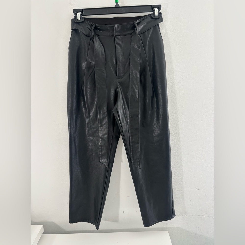 Express Women XS High Waisted Belted Faux Leather Pants Business Casual NWT